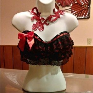 Black and Red Lace Ruffle Bra
